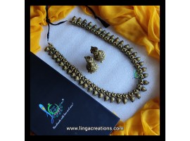 Linga creations handmade terracotta jewellery Antique gold peacock haram
