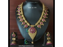 Pink and antique gold linga creations terracotta jewellery