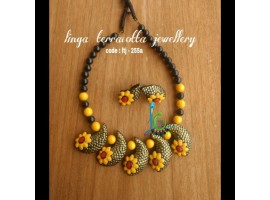 Linga Creations handmade terracotta jewellery  YELLOW WITH RED, BLACK WITH ANTIQUE GOLD