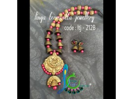Ling Creations terracotta jewellery Double pendant pink antigold set