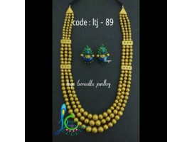Linga Creations terracotta jewellery Triple layer golden bead set