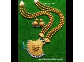 Linga creations terracotta jewellery Triple layer golden bead set