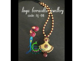 Linga creations terracotta jewellery maroon gold pendant set