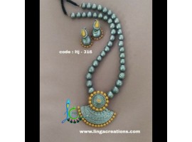Linga creations terracotta jewellery Silver and gold pendant bead set