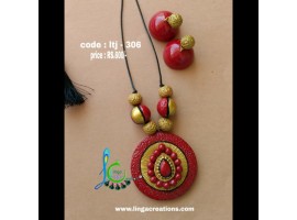 linga creations terracotta jewellery maroon and antique gold pendant rope set