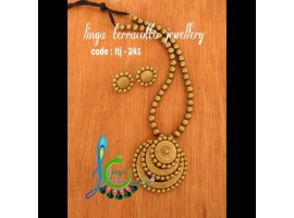 Linga creations terracotta jewellery triple layered golden  bead set
