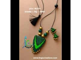 Linga creations terracotta jewellery green pendant rope set