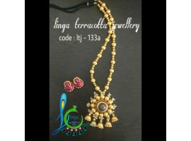 Linga creations terracotta jewellery jhumkas pendant golden jewellery
