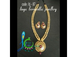 Linga creations terracotta jewellery Double layered golden bead pendant jewellery