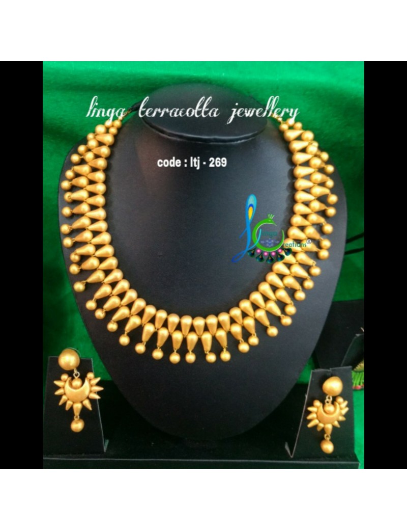 Linga creations handmade terracotta jewellery golden necklace jewellery