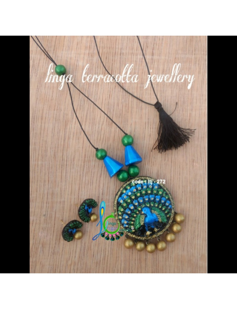 Linga creations terracotta jewellery peacock pendant rope jewellery