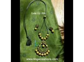 Linga creations hanmade terracotta jewellery lakshmi pendant rope jewellery