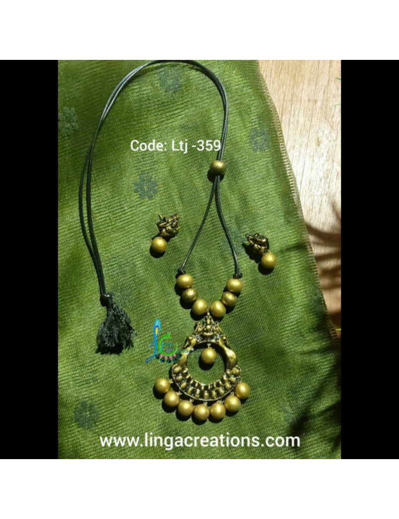 Linga creations hanmade terracotta jewellery lakshmi pendant rope jewellery