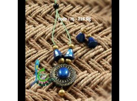 Dark blue color Oval pendent with green rope simple jewellery