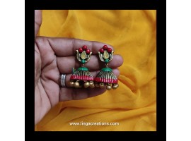 linga creations handmade terracotta jewellery red and green bearl hanging jewellery