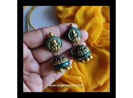 linga creations handmade terracotta jewellery lakshmi green jhumkas