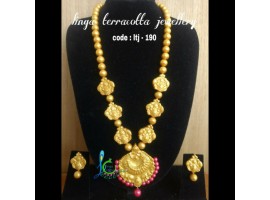 Linga creations terracotta jewellery Gold flower bead pendant jewellery