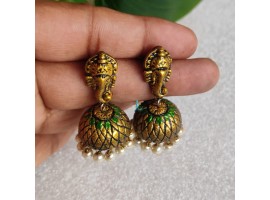 Linga creations handmade terracotta jewellery ganesh jhumkas
