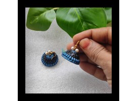 Linga creations handmade terracotta jewellery blue hookdrop jhumkas