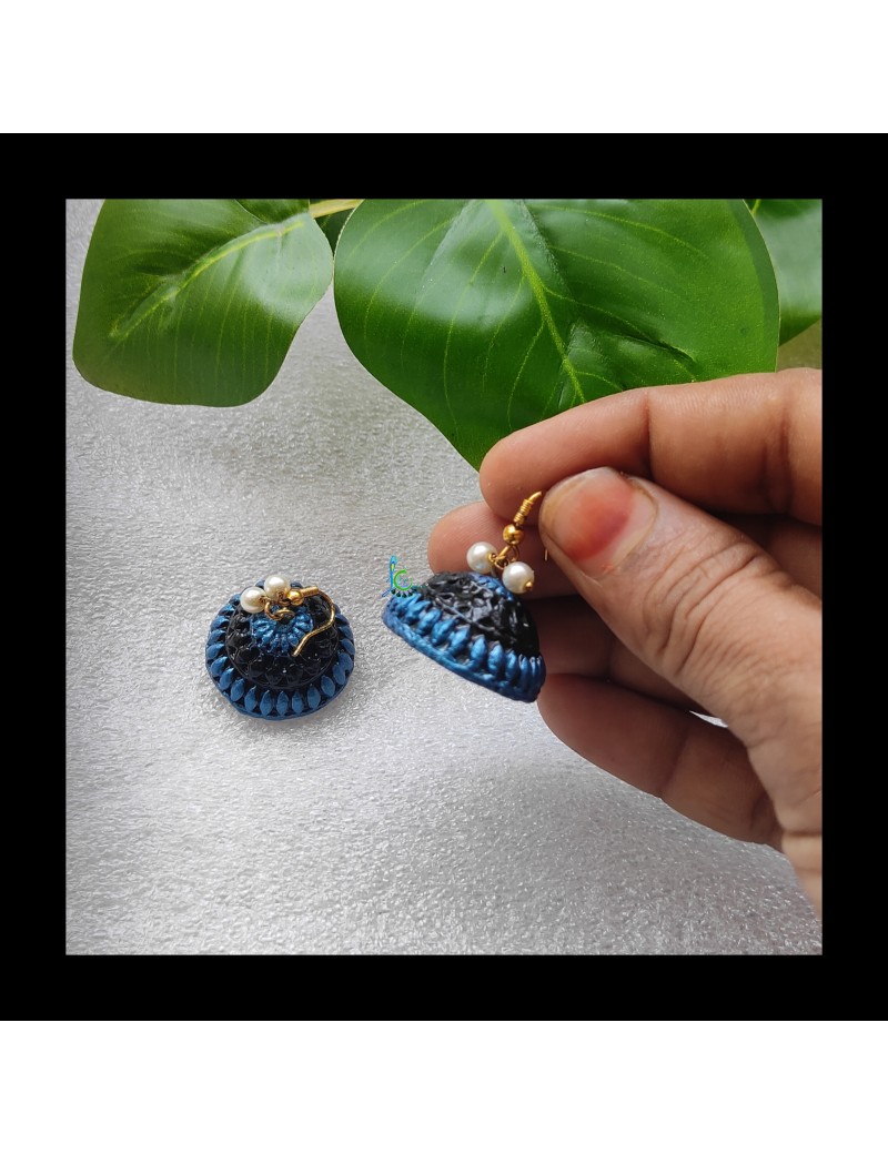 Linga creations handmade terracotta jewellery blue hookdrop jhumkas