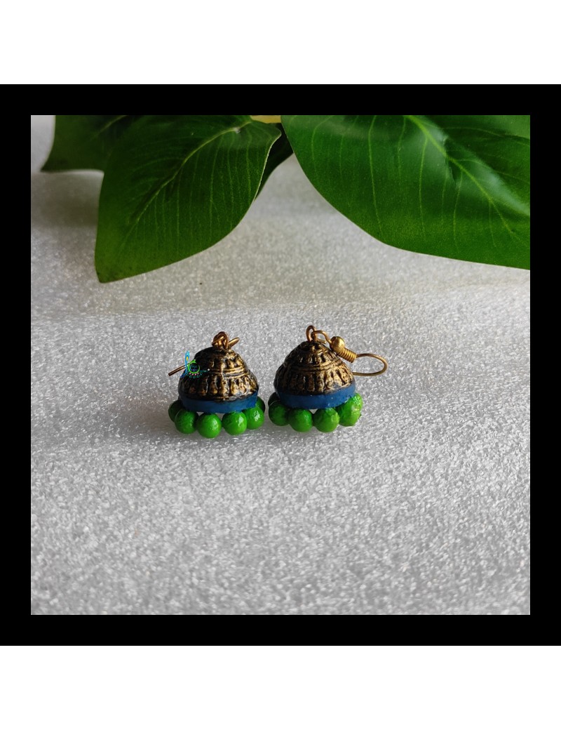 Linga creations handmade terracotta jewellery green hookdrop jhumkas