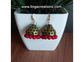 Red color dotted hook drop jhumkas