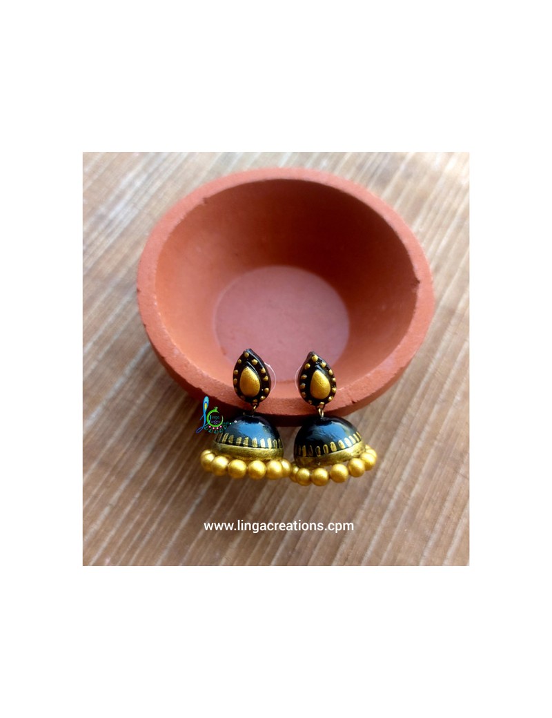 black & gold linga creations handmade terracotta jewellery jhumkas