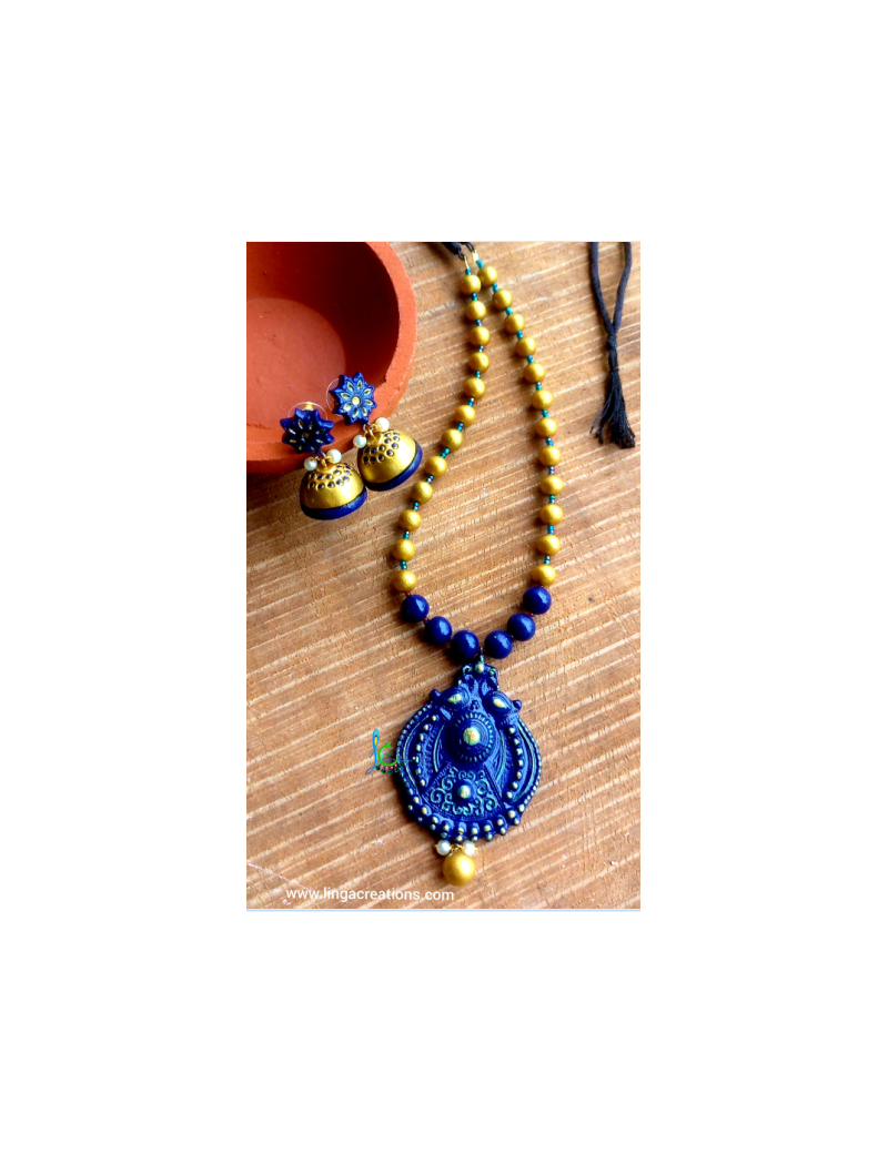 Linga Creations handmade terracotta jewellery marine blue grand jewellery