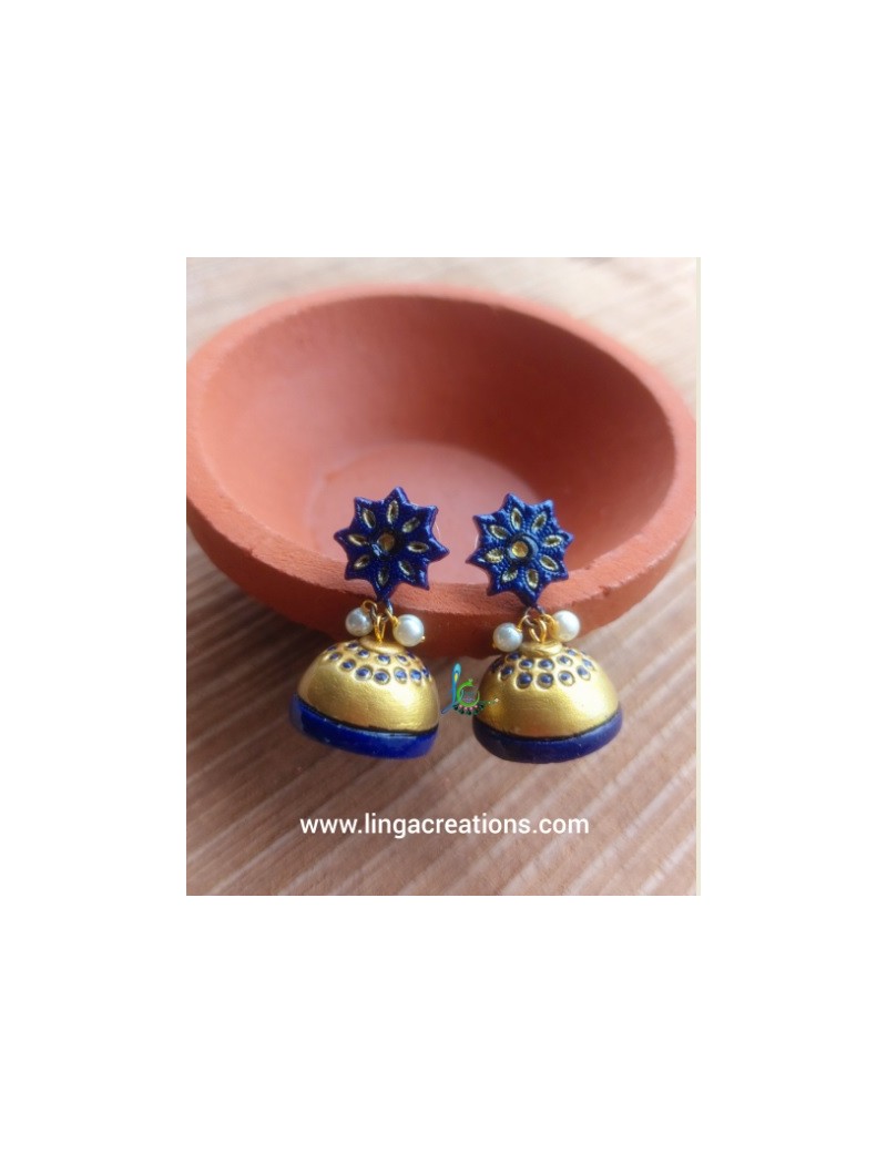 Linga Creations handmade terracotta jewellery marine blue jhumkas
