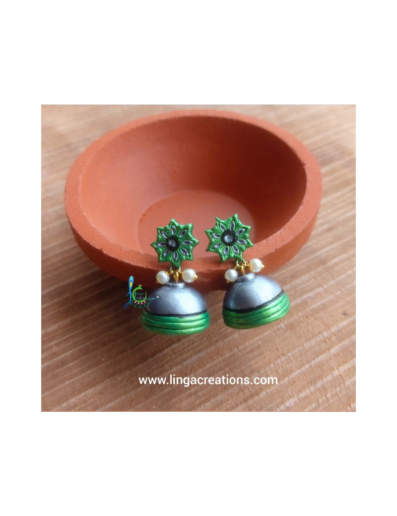 Linga Creations handmade terracotta jewellery Light green jhumkas